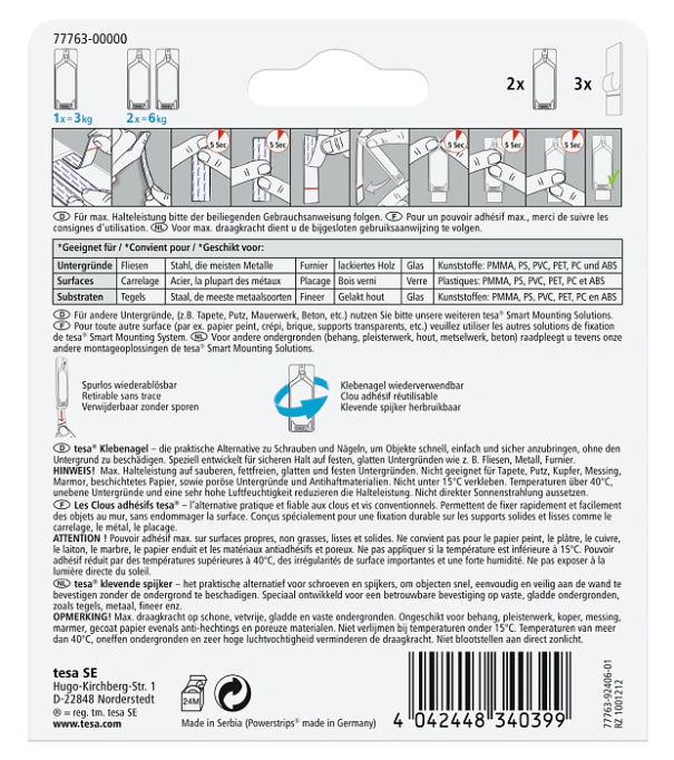 TESA Klebenagel – Kunststoff, Weiss, 12 × 14 × 1,3 cm – 2er-Pack