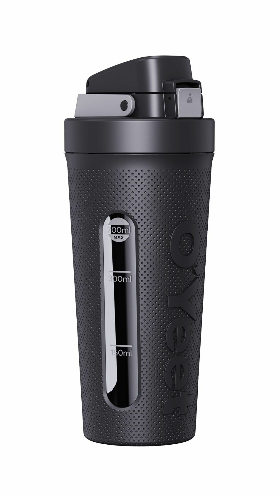 OYeet S2 Shaker 700 ml – auslaufsicher, Silikon, Druckknopfdeckel, schwarz