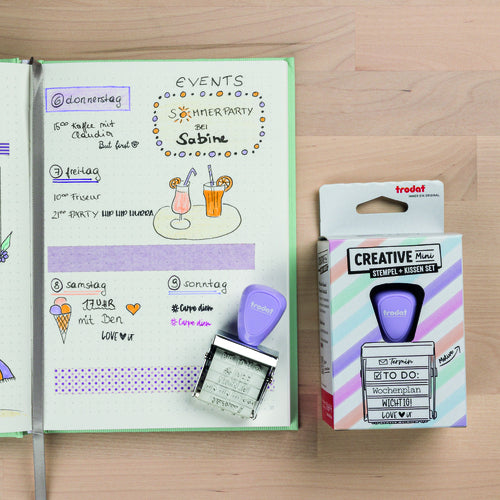 Trodat Bullet Journal Motivstempel, selbstfärbend, 12 Motive, 30 × 5 mm, Kissen sortiert, deutsch