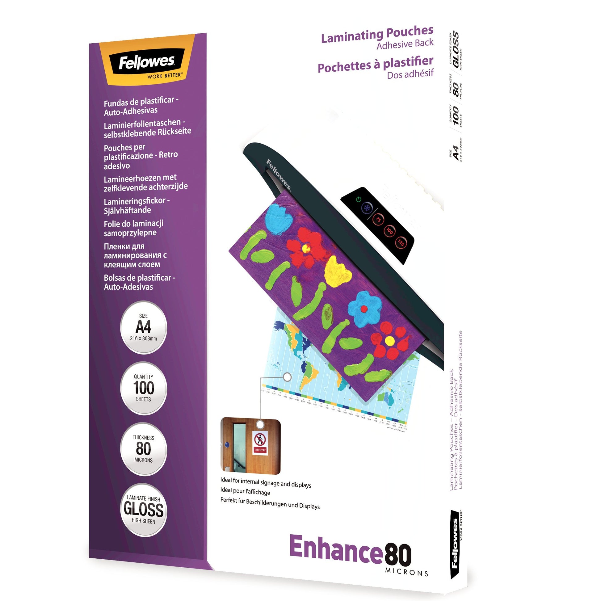 Fellowes Laminierfolien A4, glänzend – 80 µm, 216 × 303 mm, 100 Stk.