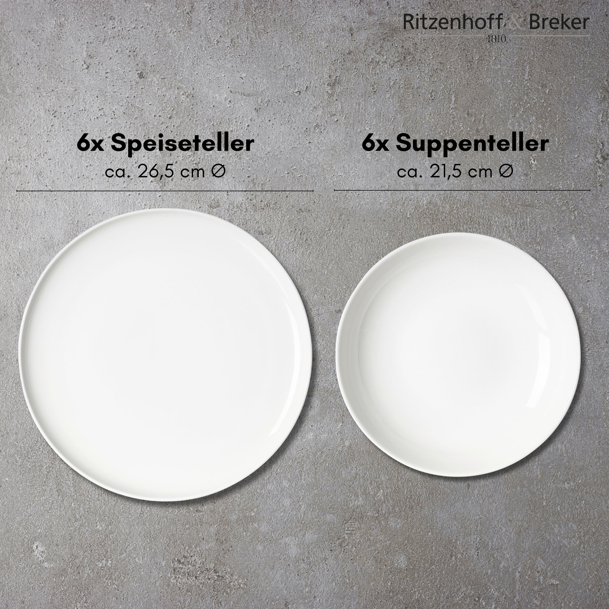 Ritzenhoff & Breker Geschirrset Skagen – 12-teiliges Set, Ø 26,5/21,5 cm, Porzellan