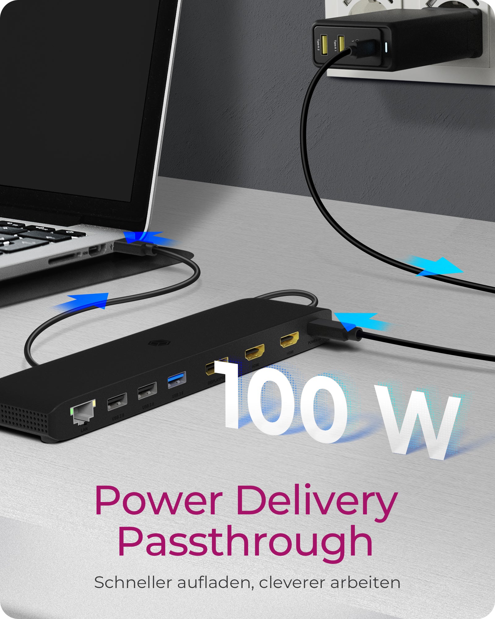 ICY BOX IB-DK2116-C Dockingstation – USB-C, 1× DP, 2× HDMI, 4× USB-A, 100 W PD, GbE, SD/microSD, 3,5 mm Audio