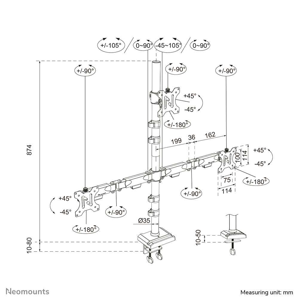 Neomounts DS60-600BL2-1 – Monitorarm Tischhalterung – 10–32" – bis 9 kg/Monitor – für VESA 75×75/100×100 mm