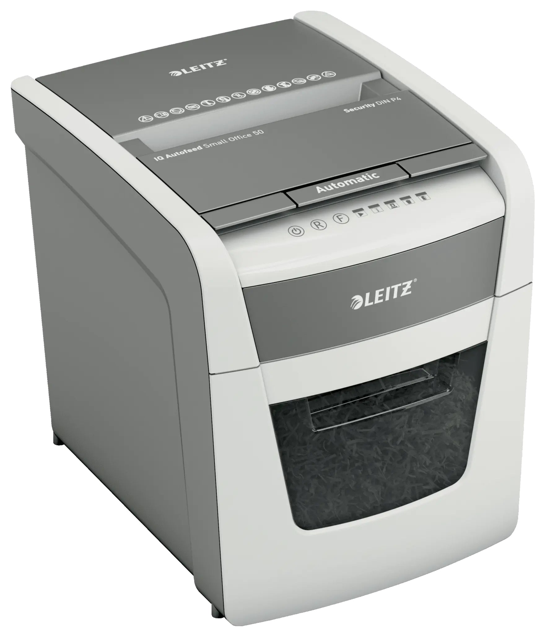 Leitz IQ Autofeed – Aktenvernichter mit Autofeed 50 Blatt, DIN P-4, Partikelschnitt 4 × 28 mm, 6 Blatt, 20 l