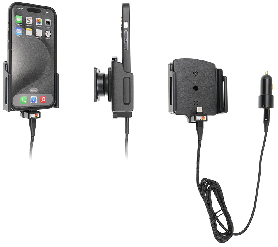 Brodit Kfz-Ladehalterung – Schraubbefestigung – für iPhone 15–16 – Schwarz
