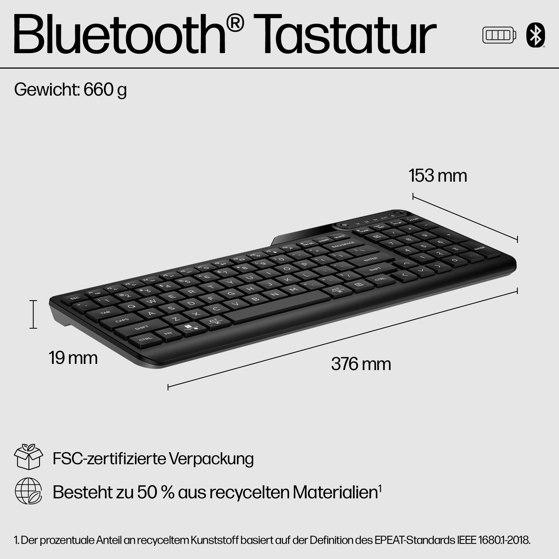 HP 460 Multi-Device – Tastatur – Bluetooth 5.3 – Schwarz