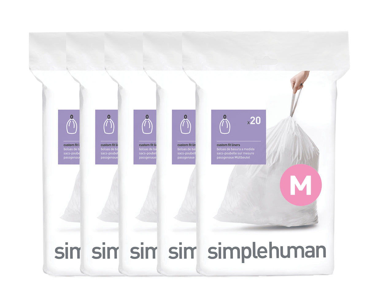 simplehuman Kehrichtsack für Code M – 45 l, mit Zugband, PE, weiss, 779 × 553 mm, 100 Stk