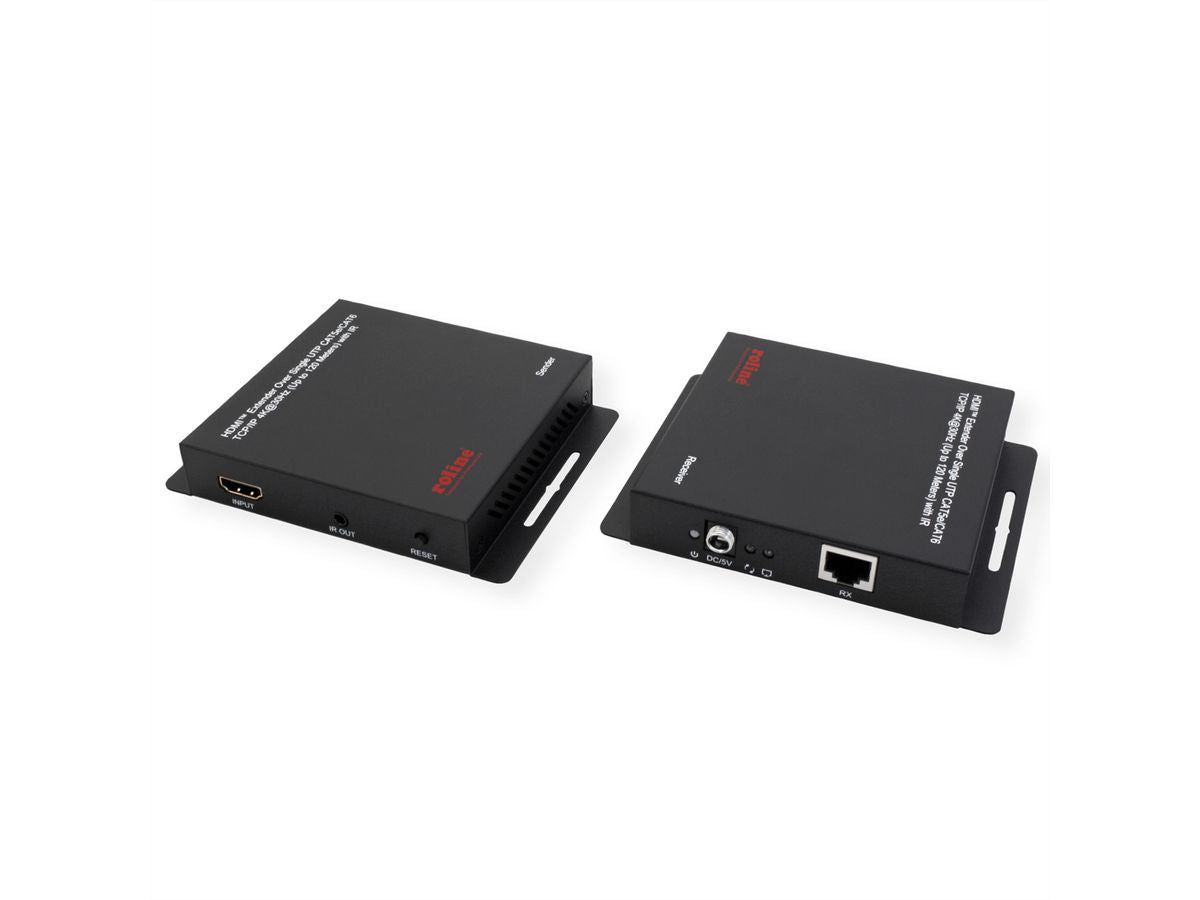 ROLINE HDMI-Extender-Kit – bis 120 m, 4K (3840 × 2160) @ 30 Hz, IR-Rückkanal – Schwarz
