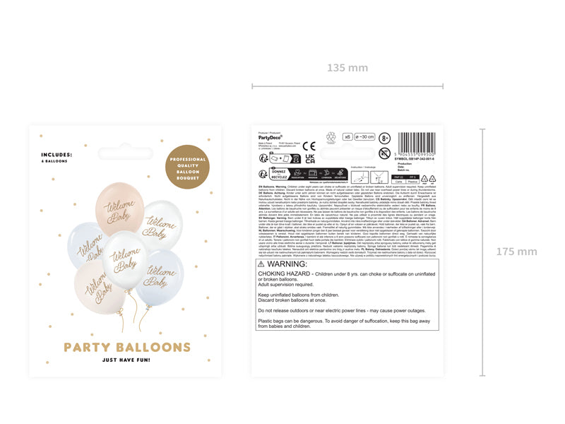 PartyDeco Luftballons Welcome Baby – mehrfarbig – Ø 30 cm – Latex – 6 Stk