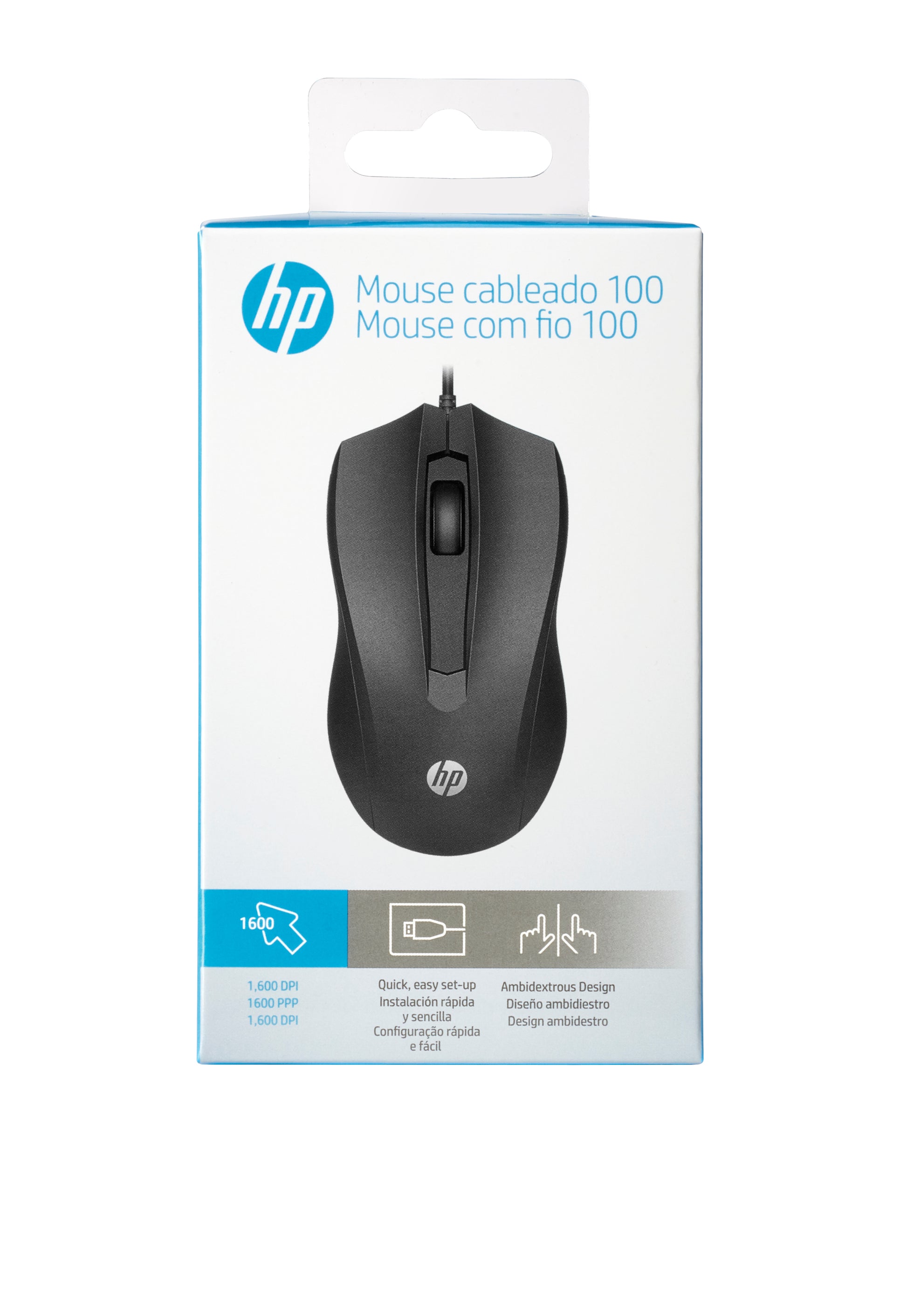HP 100 – Maus – Kabelgebunden (USB‑A), 1600 DPI, Schwarz