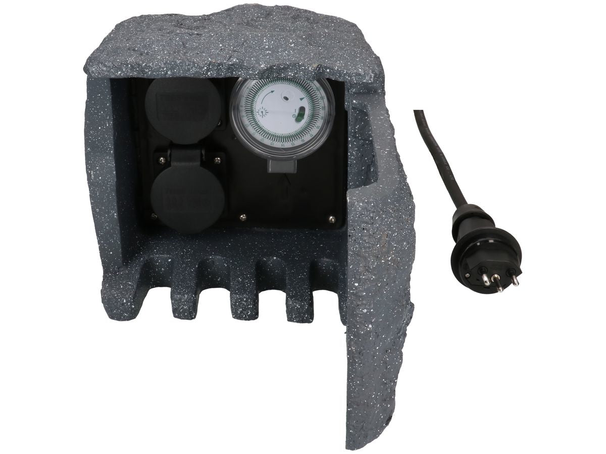 Max Hauri AG Max Hauri Gartenstromverteiler, 2×T13, IP55, 1,4 m, Zeitschaltuhr, Flip-Top-Deckel – Anthrazit