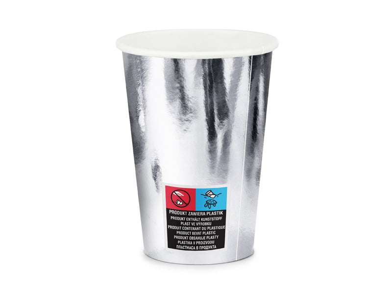 PartyDeco Becher, Papier/Karton – 2,2 dl, Silber – 6 Stk.