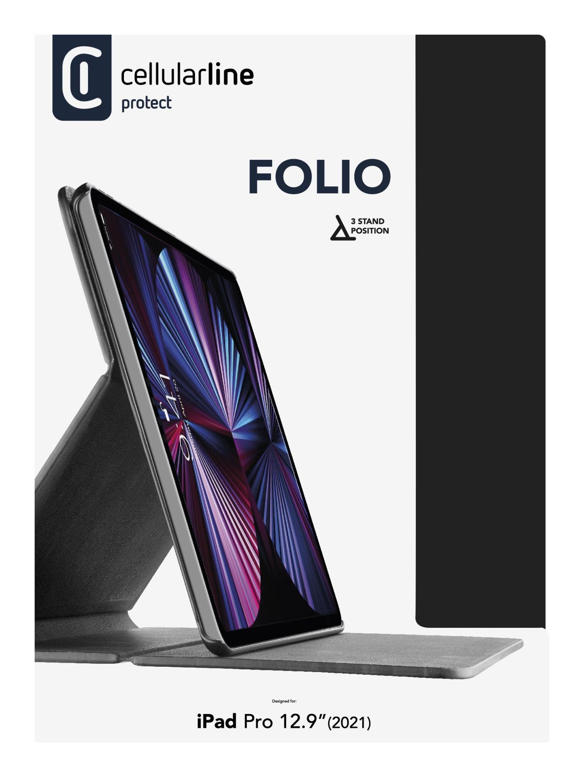 Cellularline Notebook-Schutzhülle – für iPad Pro 12,9" (2021/2022), Stossschutz, Kunstleder, Schwarz