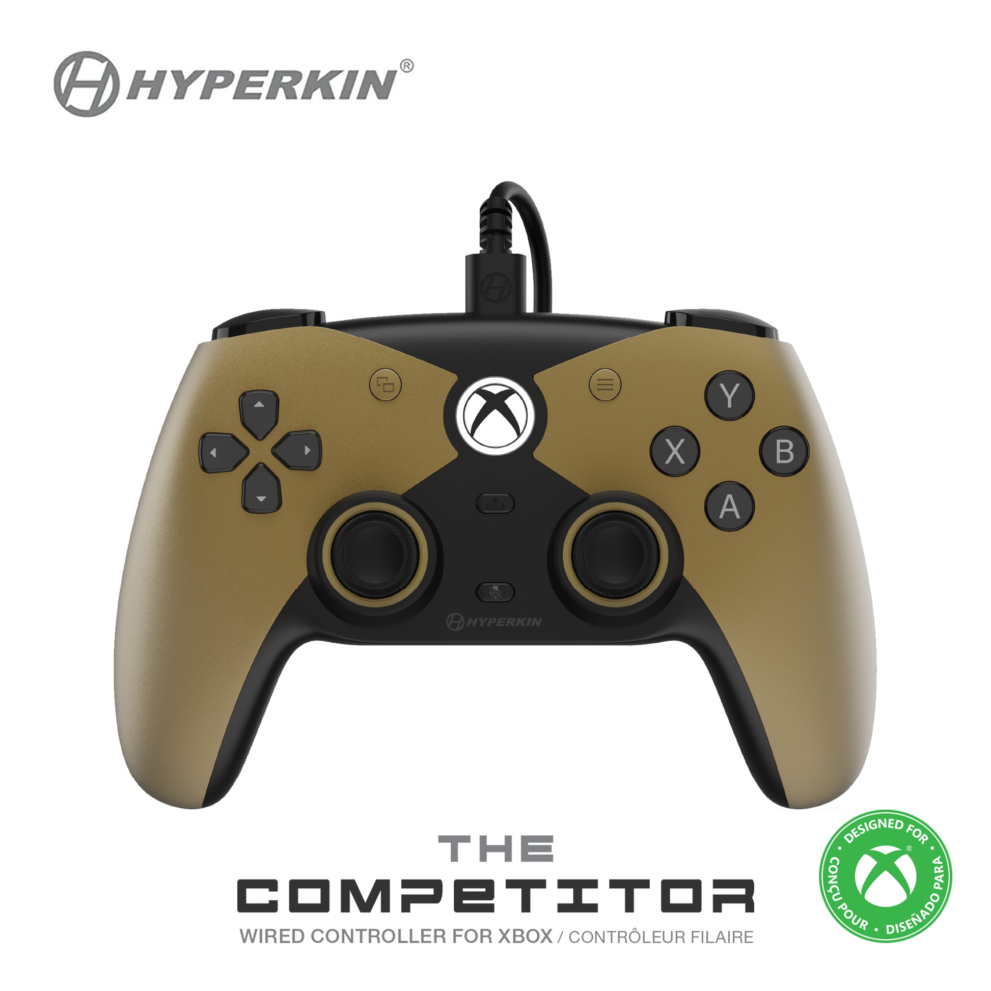Hyperkin Competitor M01638-GD – Gamepad – Kabelgebunden (USB-C), Vibration, Gold, Schwarz