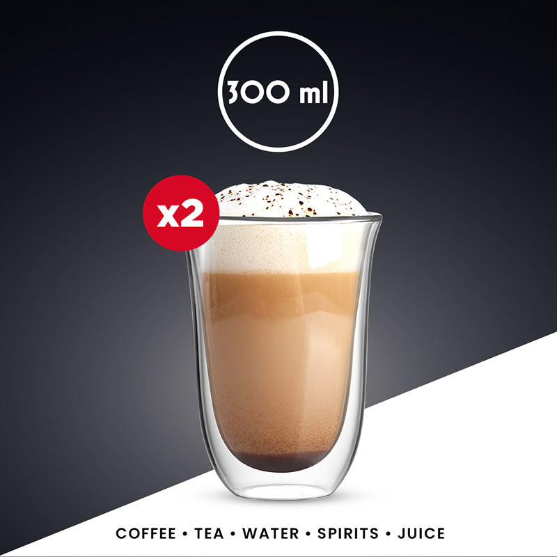 Bialetti Latte Macchiato Becher – 2er Set, 300 ml, Borosilikatglas, Transparent, doppelwandig, spülmaschinenfest