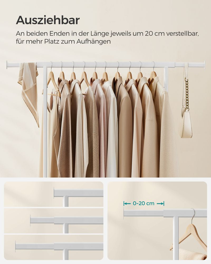 Songmics Garderobenständer (mit Rollen, 90 kg Tragkraft) – Stahl – Weiss – 1'600 mm