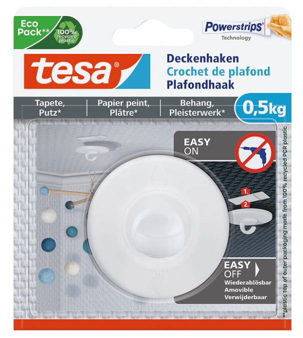 TESA Deckenhaken – Kunststoff, weiss, 12 × 14 × 2,9 cm – 1er-Pack