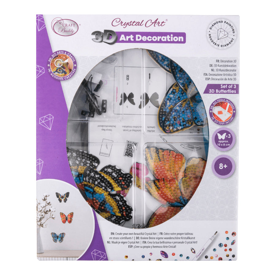 CRAFT Buddy Crystal Art 3D Schmetterlinge – Bastelset – 10 × 8 cm – 3-teilig – ab 8 Jahren