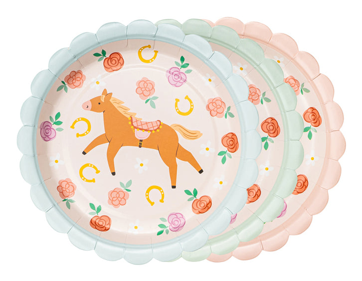 PartyDeco Teller, Papier/Karton, rund – Ø 18 cm, Pferd – 6 Stk.