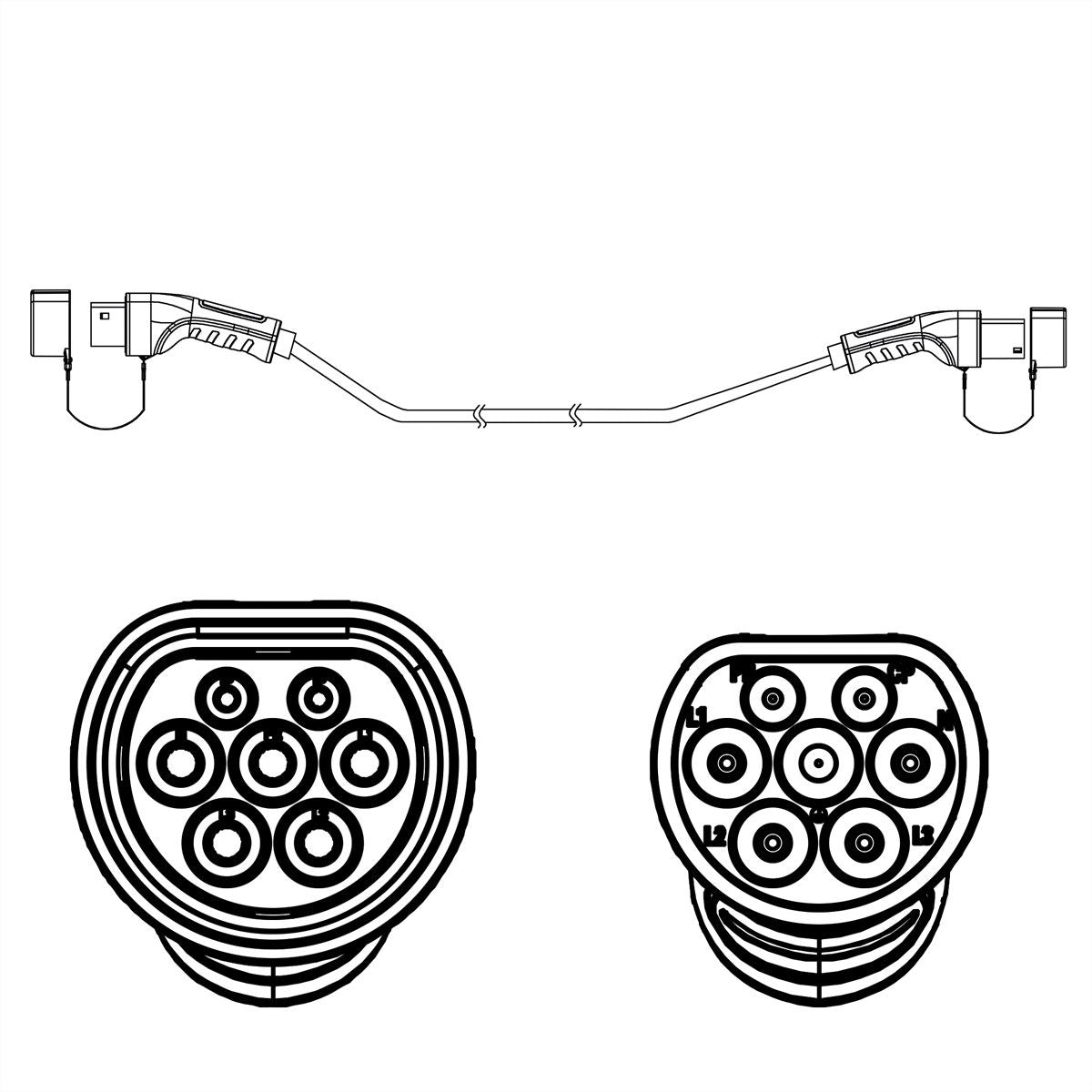 ROLINE Typ 2 Stromkabel – Typ 2–Typ 2, 7,5 m, 3-phasig, 22 kW, 32 A