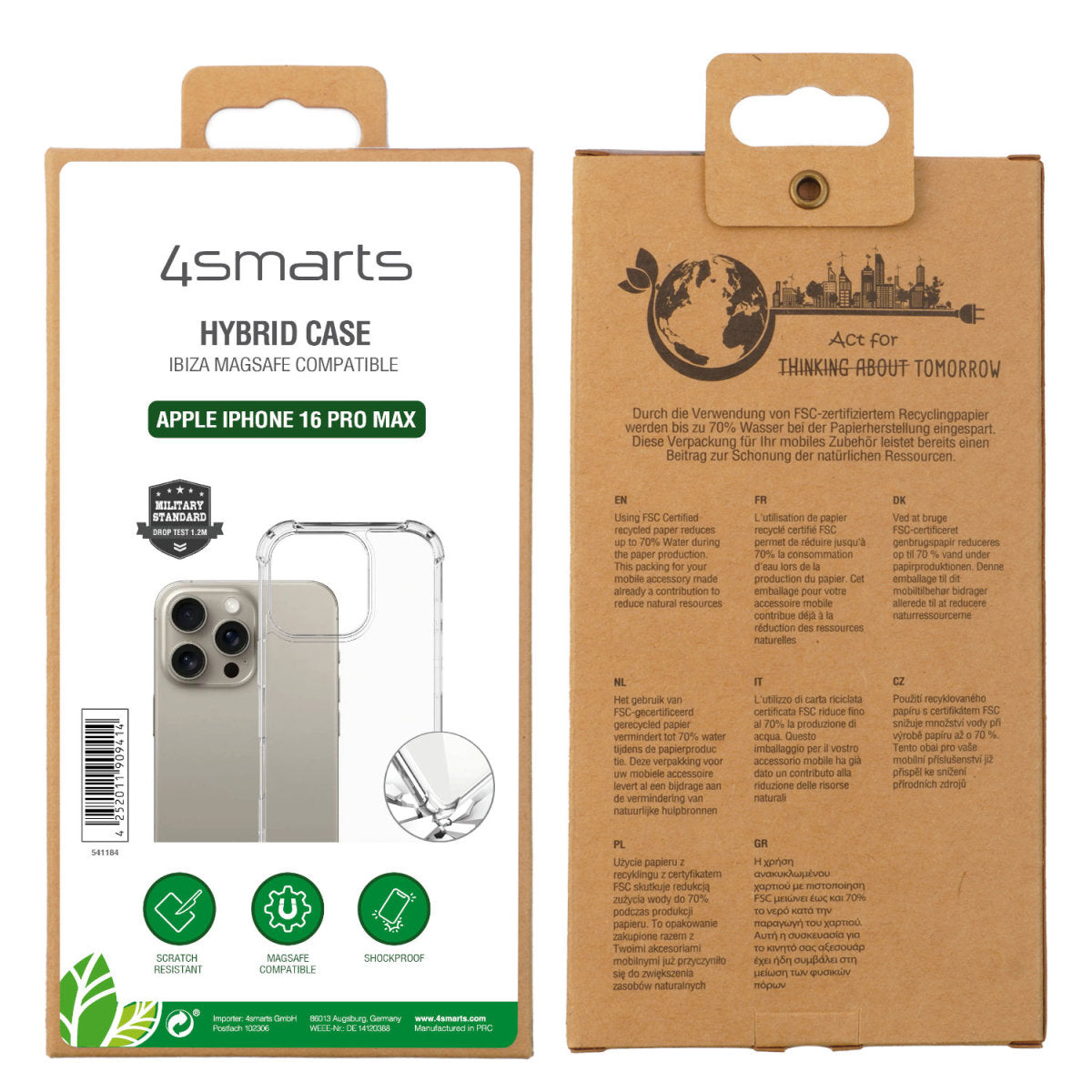 4smarts Hybrid Case Ibiza – Backcover – für Apple iPhone 16 Pro Max, PC+TPU, Transparent, bis 1,2 m sturzsicher
