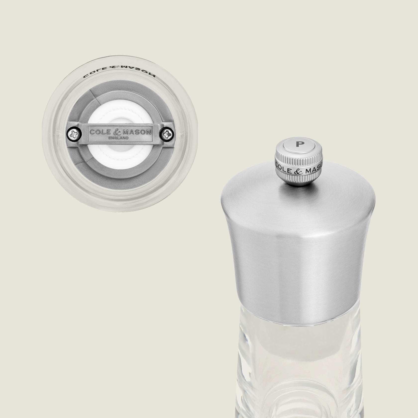 Cole & Mason Bromley – Salz- und Pfeffermühlen-Set 15 cm, Acryl/Edelstahl, transparent/silber, 2-teilig