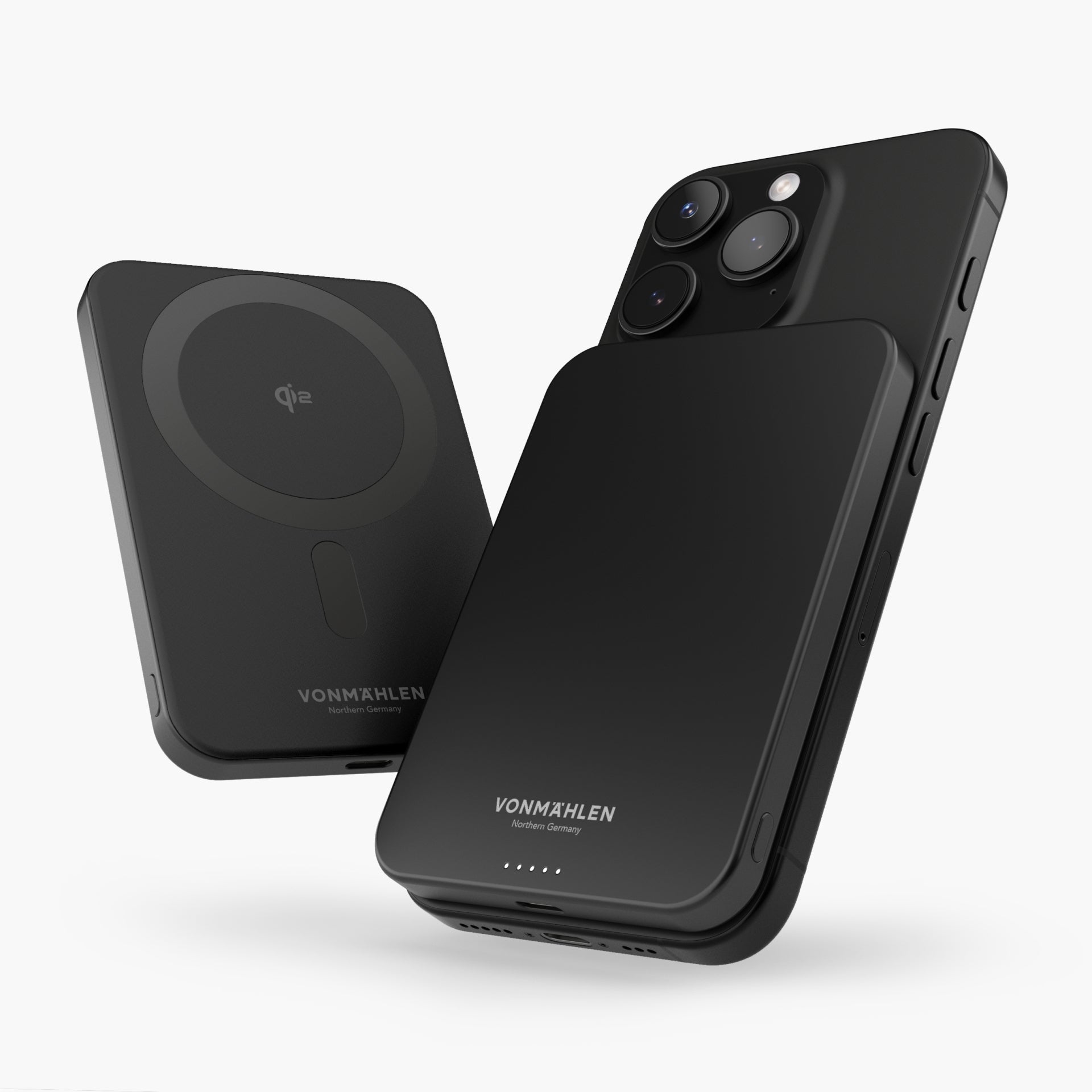 Vonmählen Powerbank 5000 mAh, 1× USB-C, kabelloses Laden, Schwarz