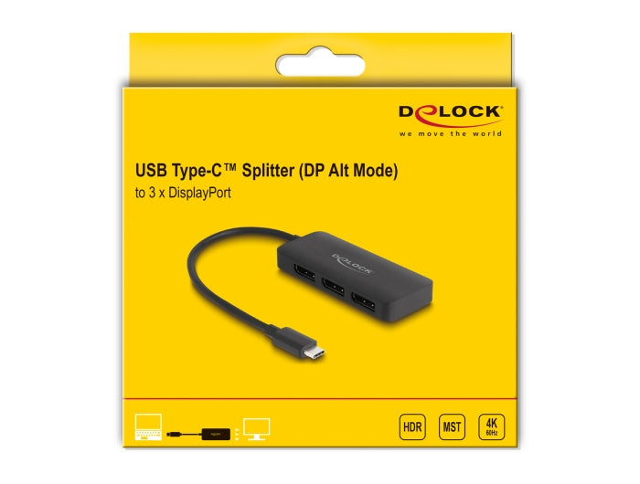 DeLOCK Multi-Monitor-Adapter USB-C zu 3× DisplayPort – 4K (3840 × 2160) @ 60 Hz, 0,15 m, DisplayPort 1.4