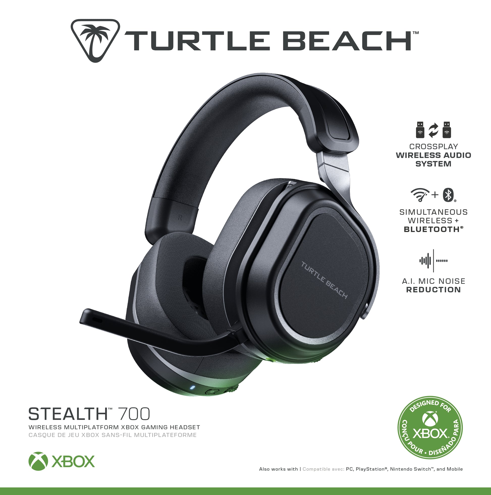 Turtle Beach Stealth 700 GEN3 – Gaming-Headset, Bluetooth & 2,4 GHz – Schwarz – für Xbox/PS/PC, bis 80 h