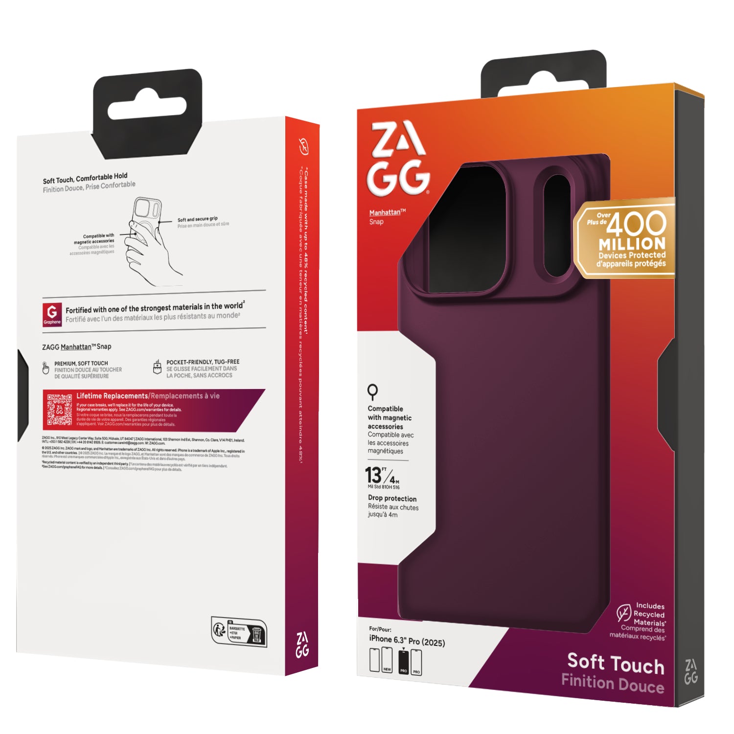 ZAGG Manhattan Snap Backcover – für Apple iPhone 17 Pro, Graphen+Silikon, Kirsche, bis 4 m Sturzsicher