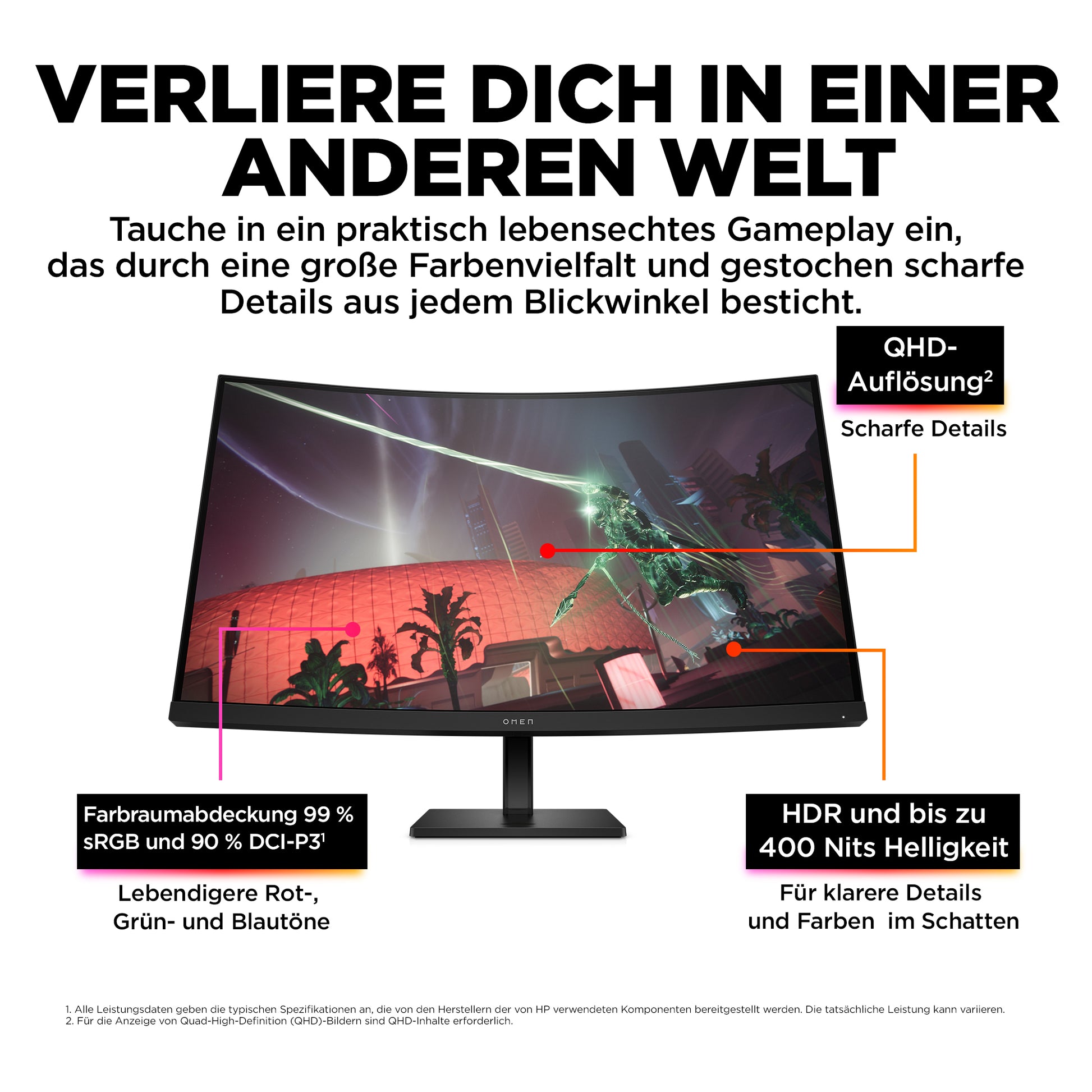 HP OMEN 32c – Monitor, 32", 2560 × 1440 (WQHD), VA, 165 Hz, Gebogen