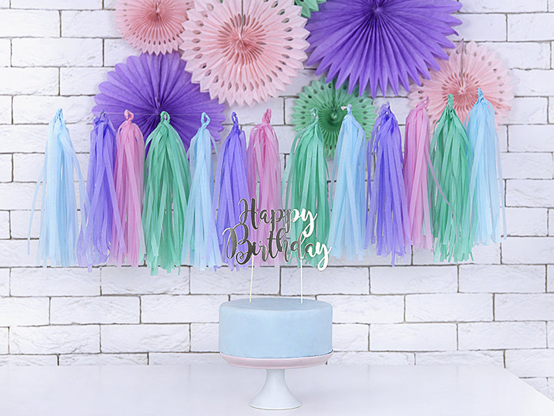 PartyDeco Kuchentopper Happy Birthday – silber – Höhe 22,5 cm – Papier – 1 Stk