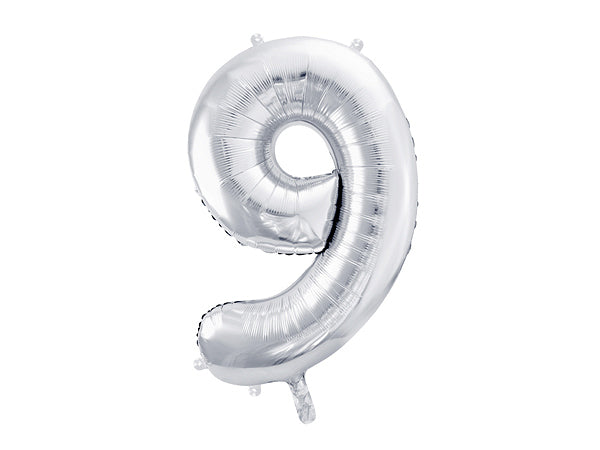 PartyDeco Folienballon Zahl 9 – Silber – 86 cm – Folie – 1 Stück