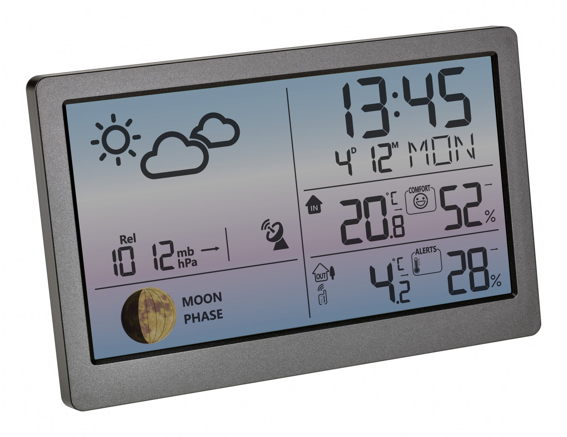 TFA-Dostmann TFA Dostmann Luna Sky – Wetterstation, Funk (433 MHz), innen/aussen, Thermometer & Hygrometer – Silber
