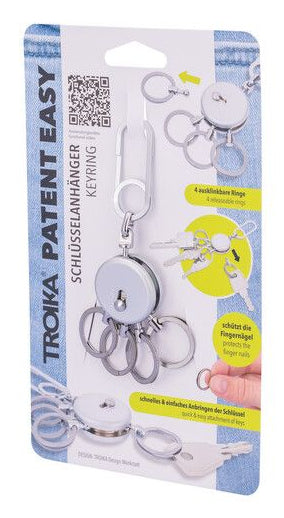 TROIKA Schlüsselring Patent Easy Rund – 4 ausklinkbare Ringe, Messing, Silber, 50 × 93 × 9 mm