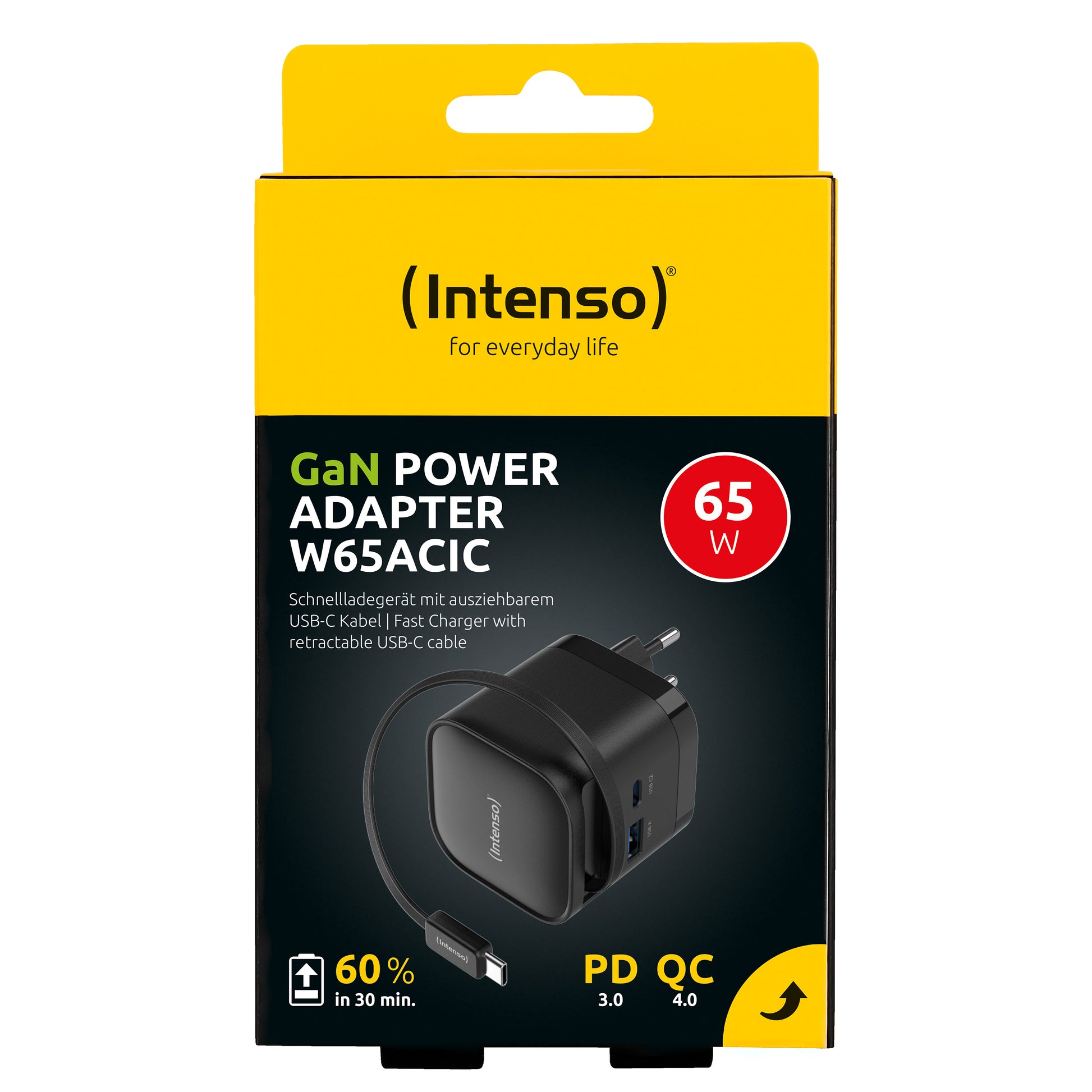 Intenso 7806520 USB-Ladegerät 65 W – GaN, PD 3.0/PPS/QC 4.0 – EU-Stecker (Typ C) – Schwarz