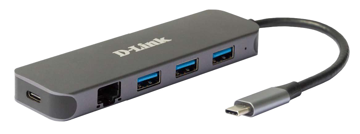 D-Link DUB-2334 Multiport-Adapter – USB-C, 3× USB-A, 60 W PD, GbE, für Windows/Mac