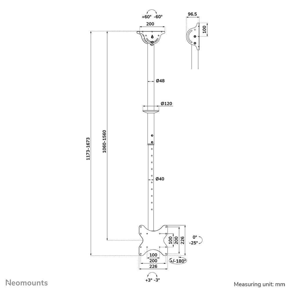 Neomounts Monitor-/TV-Deckenhalterung – CL35-340BL12, 23–42", VESA 100×100, 200×200, H 106–156 cm