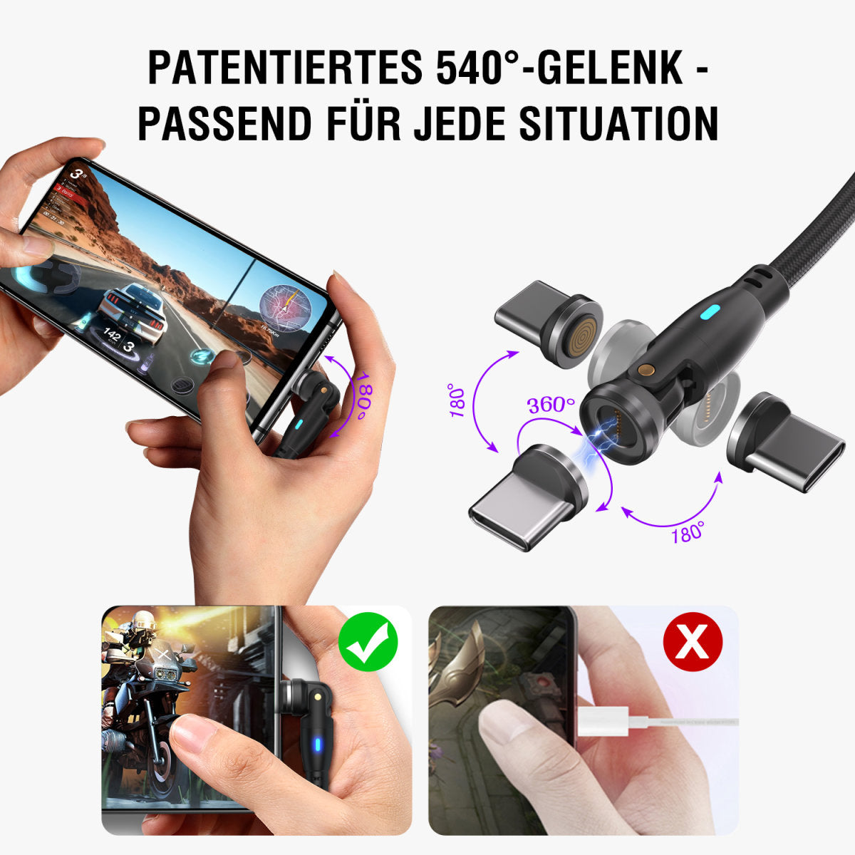 4smarts USB-C auf USB-A Kabel – USB 2.0 (480 Mbit/s) – 1,8 m – PD 100 W – für Laptop, Smartphone und mehr