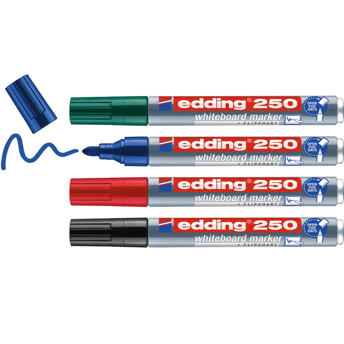 Edding Whiteboard-Marker 250 – Rundspitze 1,5-3 mm – Sortiert – 4er-Set – Trocken abwischbar