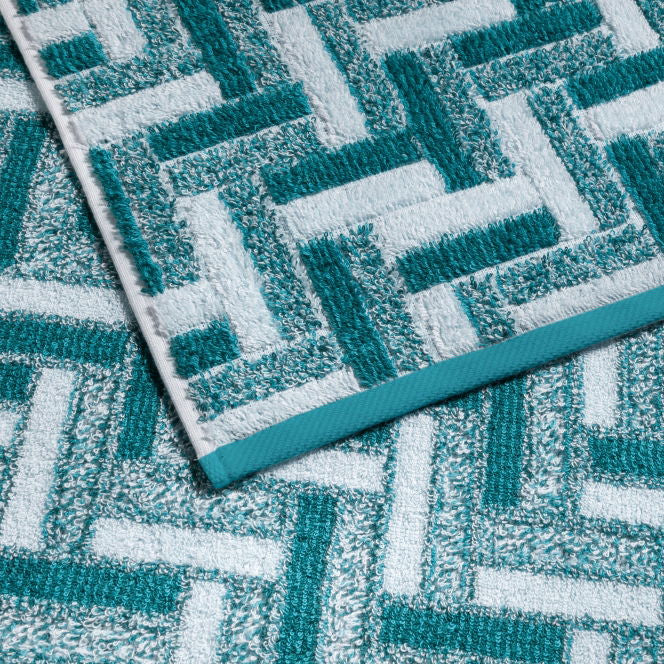 Möve Duschtuch Tide Tiles – 67 × 140 cm, Aqua, Baumwolle, 520 g/m²