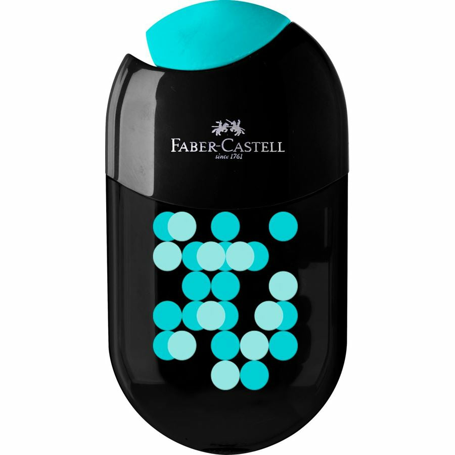 Faber-Castell Spitzer – manuell, 2-Loch, mit Behälter, für Blei- & Buntstifte 8 & 11 mm, Kunststoff