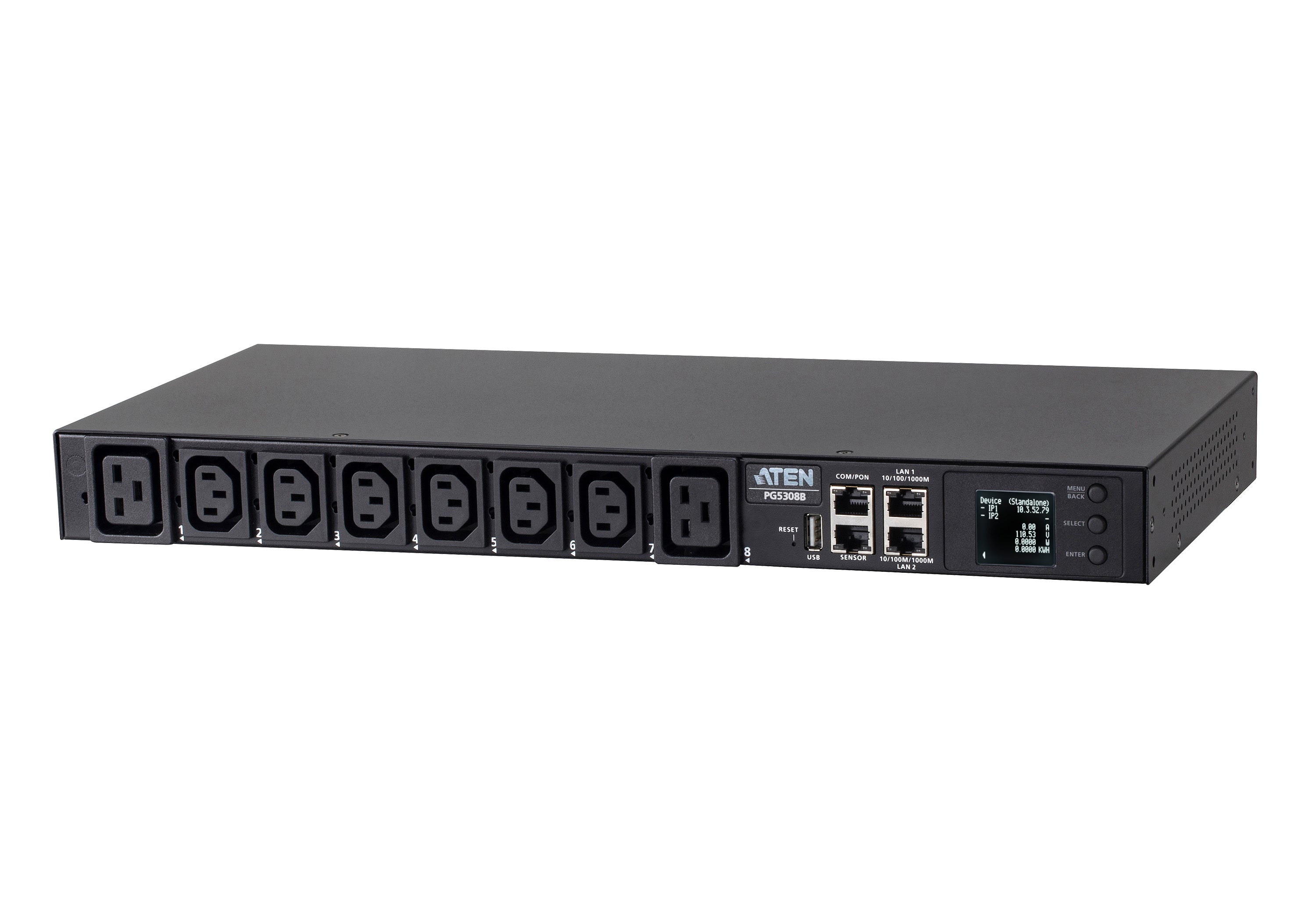 ATEN PG5308G – Rack-PDU gemessen, 6× IEC C13 + 2× IEC C19, 32 A, Stecker IEC 60309, 1U, 2,3 kW