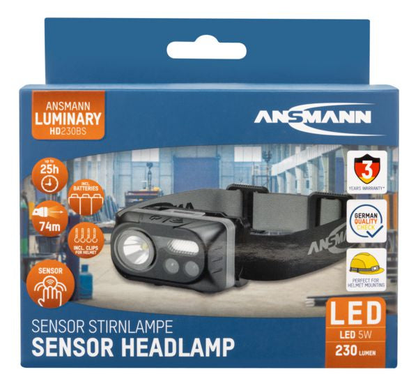 Ansmann Stirnlampe HD230BS – 230 lm, 74 m, IP54, Laufzeit 25 h – Schwarz