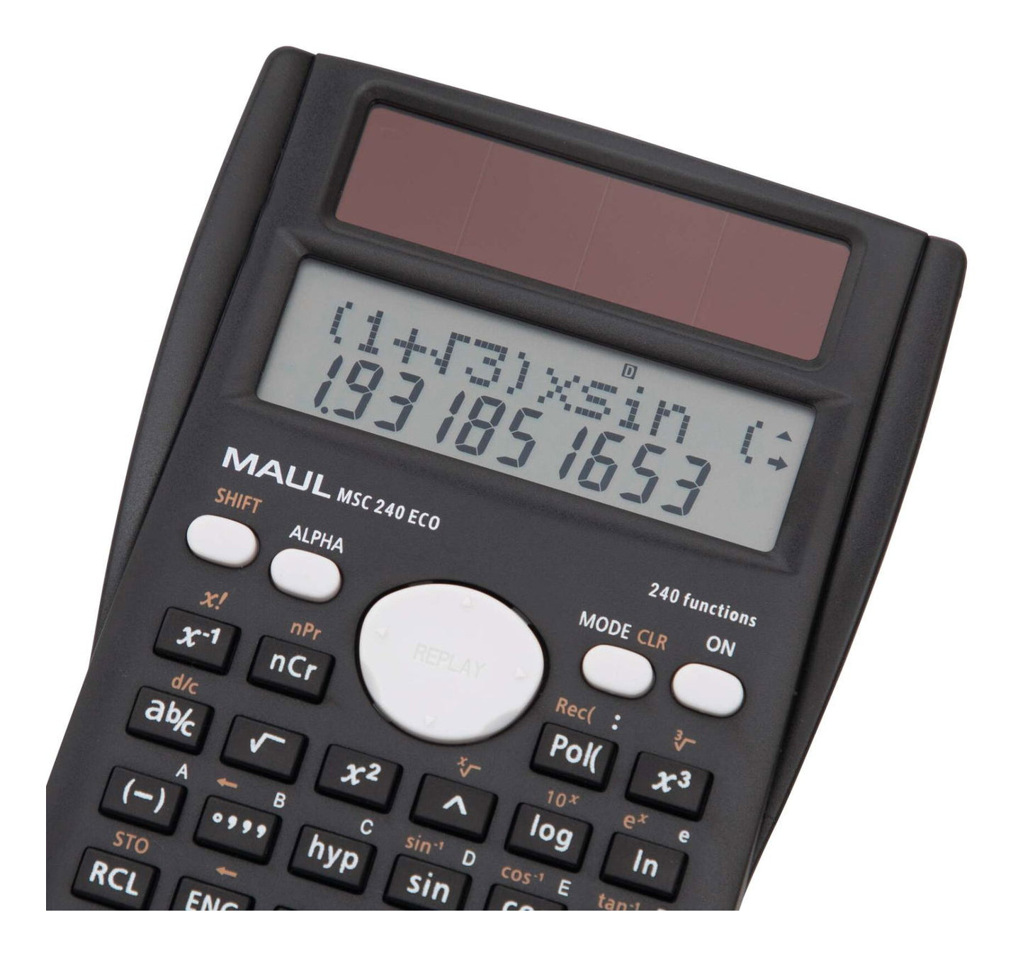 MAUL Wissenschaftlicher Taschenrechner MSC 240 ECO – Solar/Batterie – Schwarz