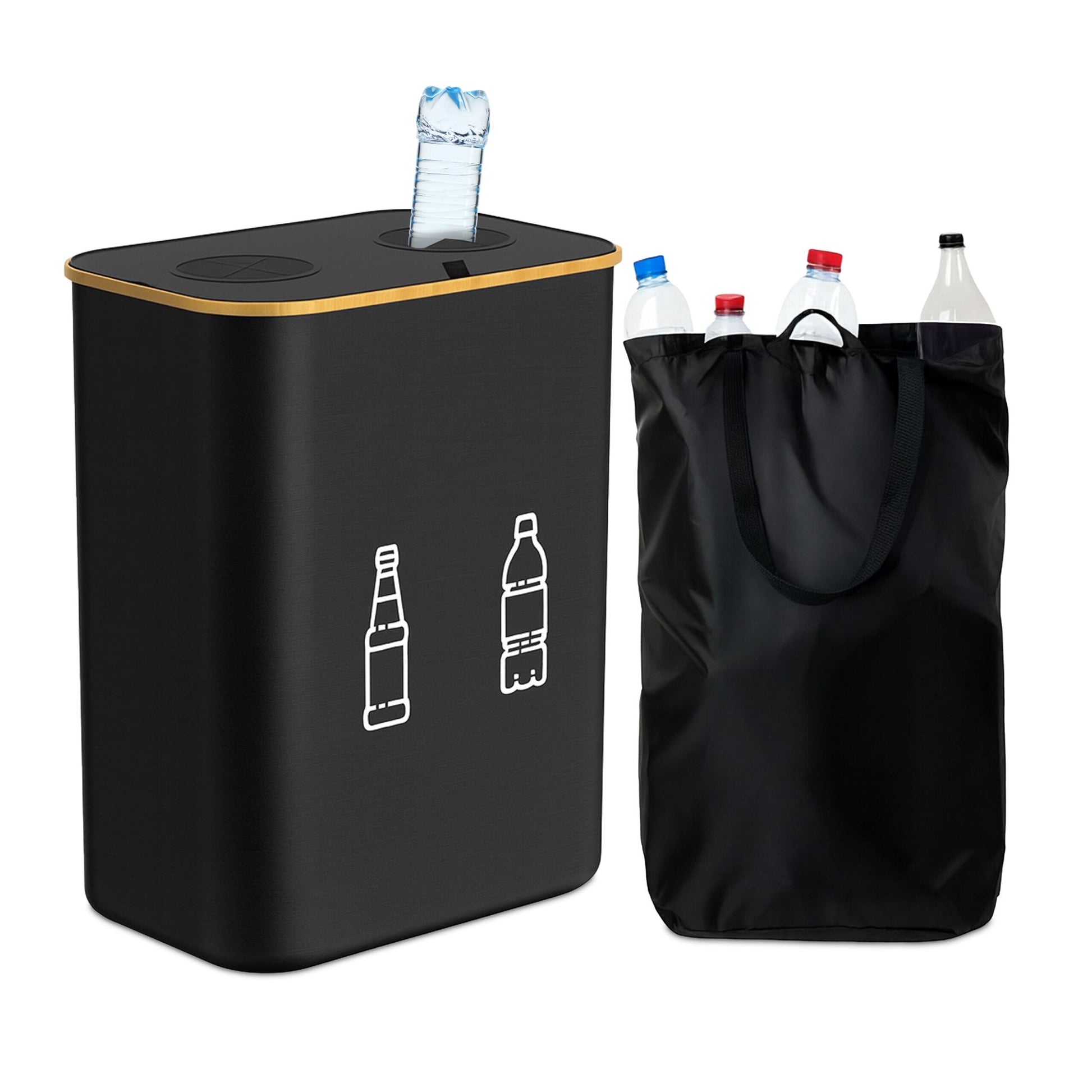 Relaxdays Recyclingbox – 160 l – Kunststoff, rechteckig – schwarz – 2-fach