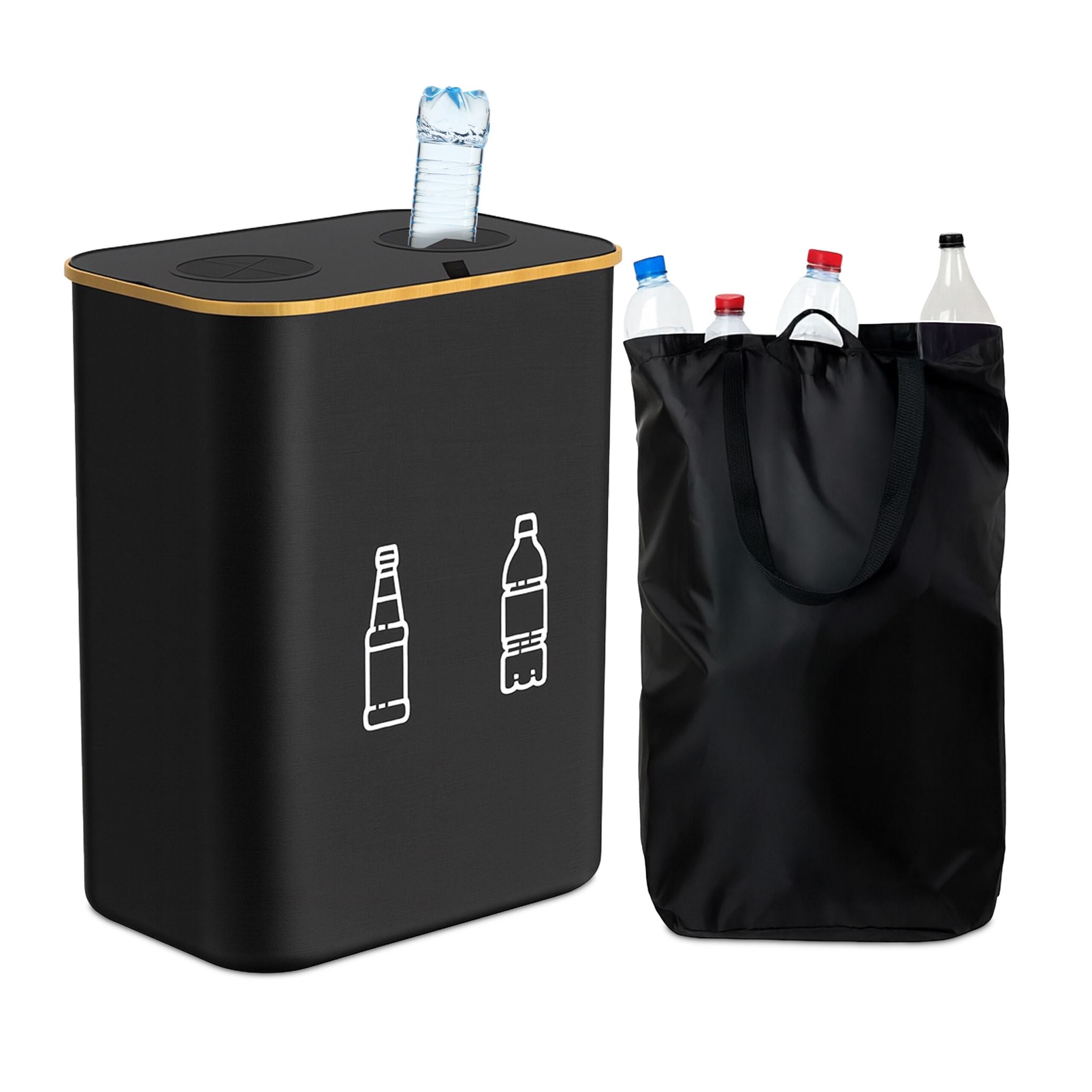 Relaxdays Recyclingbox – 160 l – Kunststoff, rechteckig – schwarz – 2-fach
