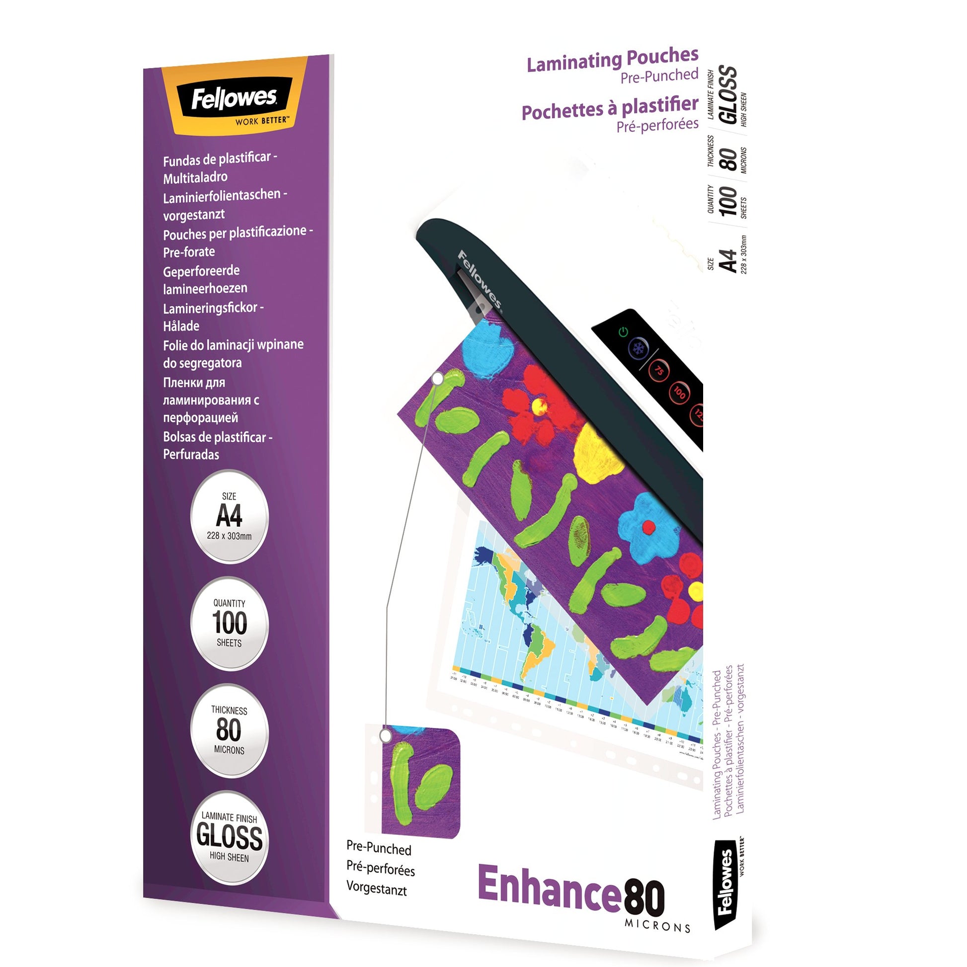Fellowes Enhance Laminierfolien A4 – glänzend, gelocht, 100 Stück