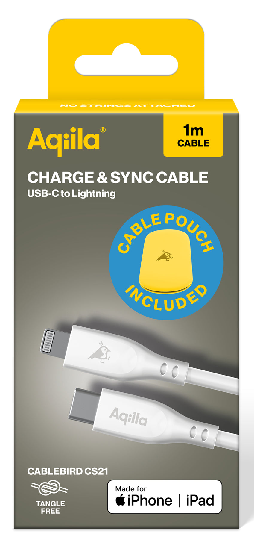 Aqiila USB-C auf Lightning Kabel – USB 2.0 (480 Mbit/s) – 1 m – Geflochten – Weiss – für Apple-Geräte