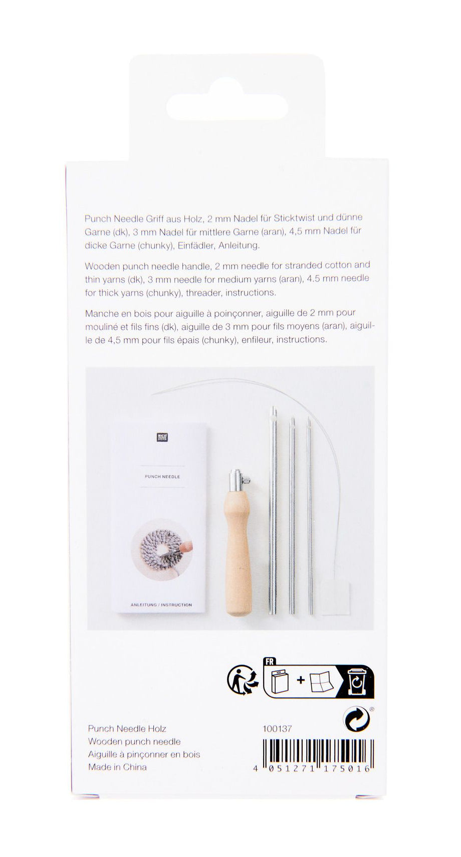 Rico Design Punch Needle-Set – 2/3/4,5 mm, 6-teilig, Holz, für Handnähen
